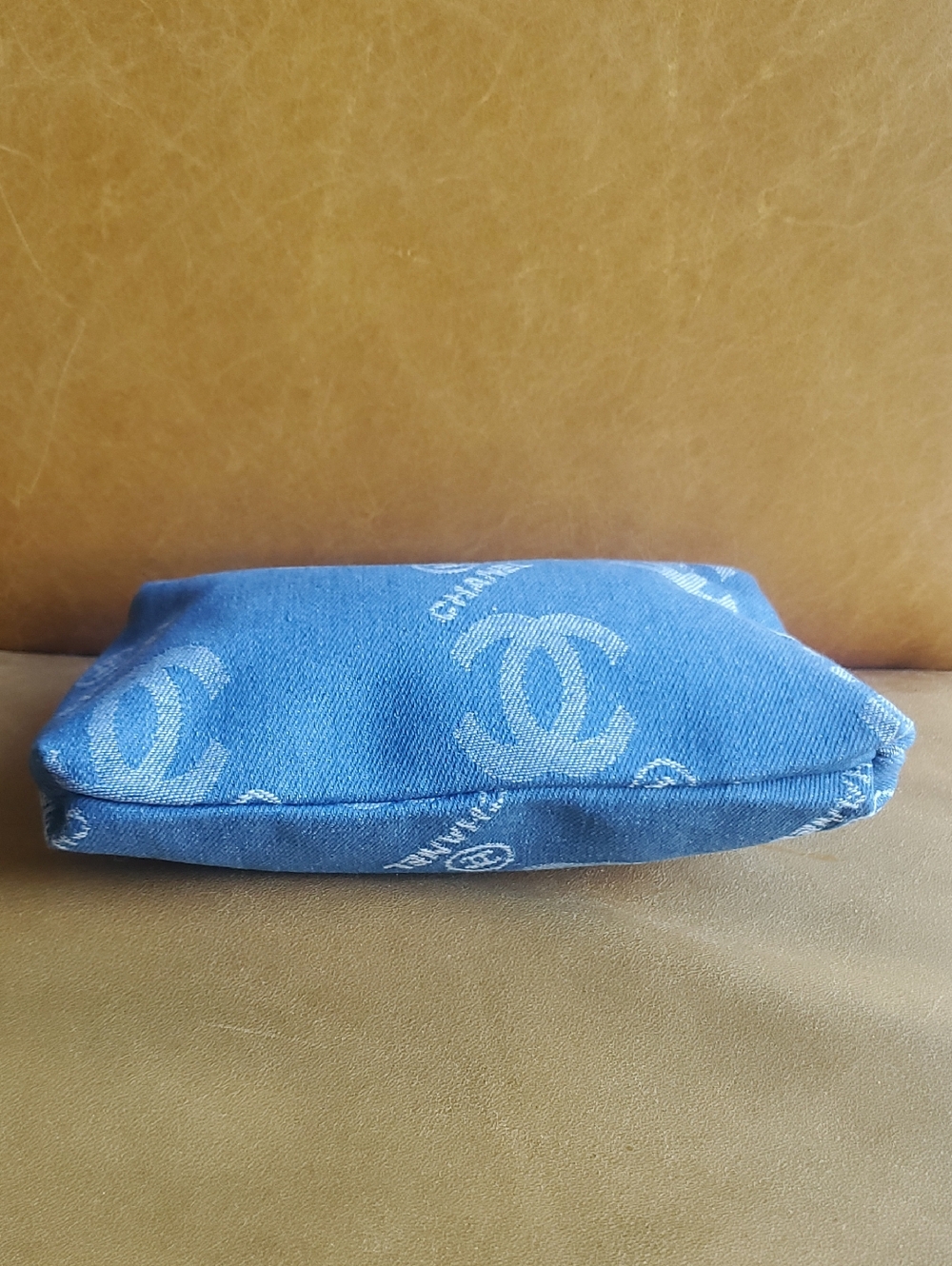 CHANEL Denim Jean Blue Logo Cosmetic Bag Clutch Pouch - Picture 3 of 8